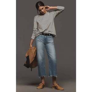 PAIGE Leenah Ankle High-Rise Crop Wide-Leg Jeans Medium Frayed Hem Trendy